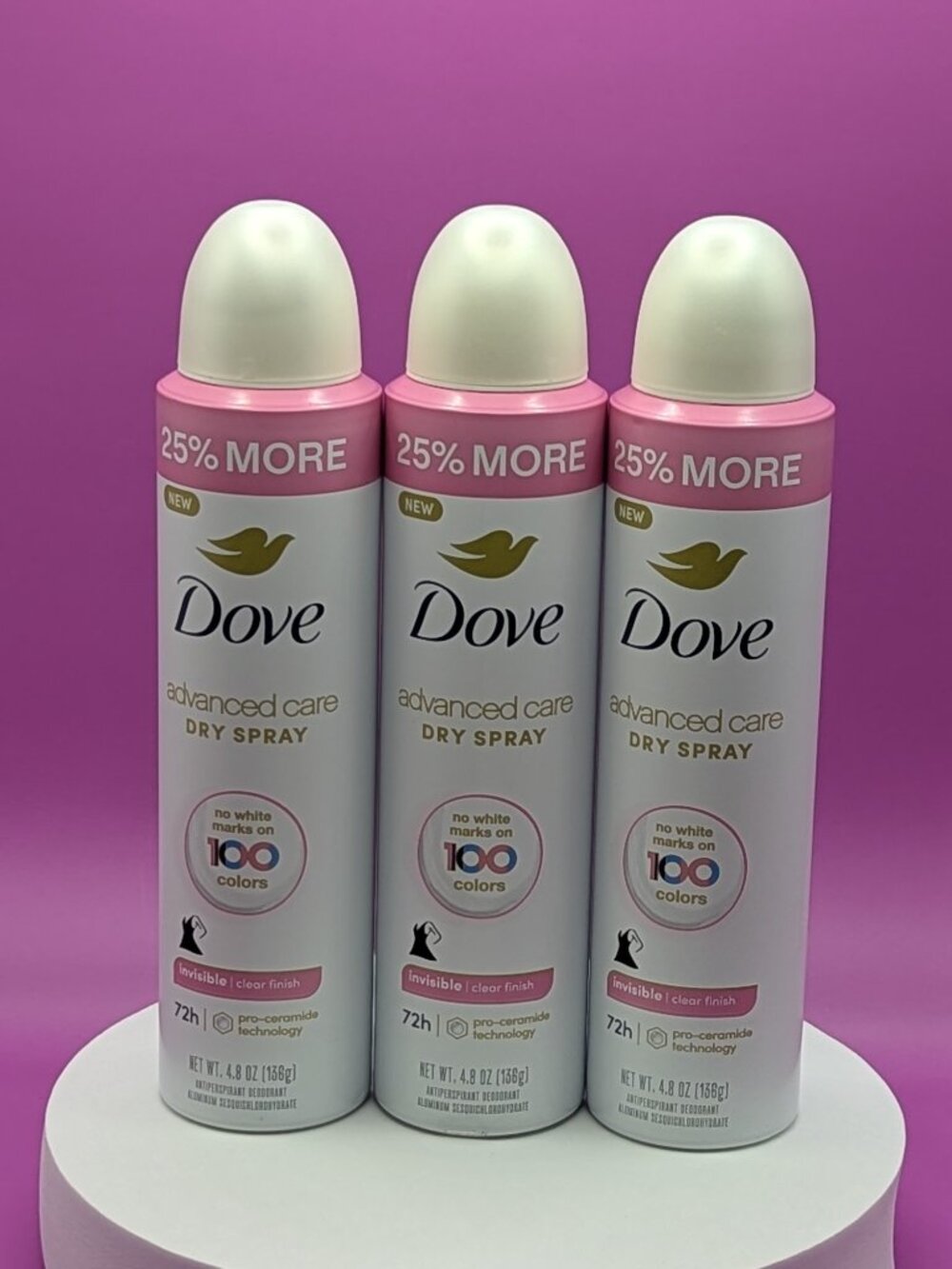 Dove Advanced Care Dry Spray Antiperspirant 3-Pack NWOB 4.8oz Each Pink Scent